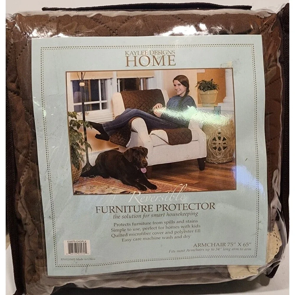 Quilted Armchair  Cover Reversible Seat Protector -  Brown  75
